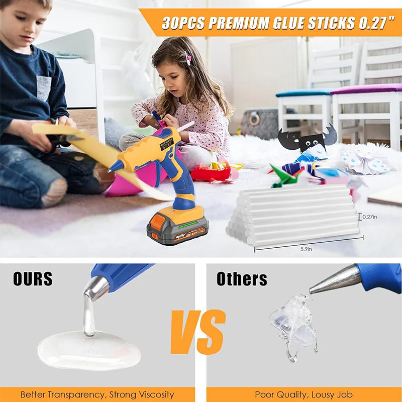 Cordless Hot Glue Gun Compatible with Dewalt 18V 20V Battery for Arts/Crafts/Diy/Repairs(Tool Only)with 30Pcs 7*150mm Glue Stick