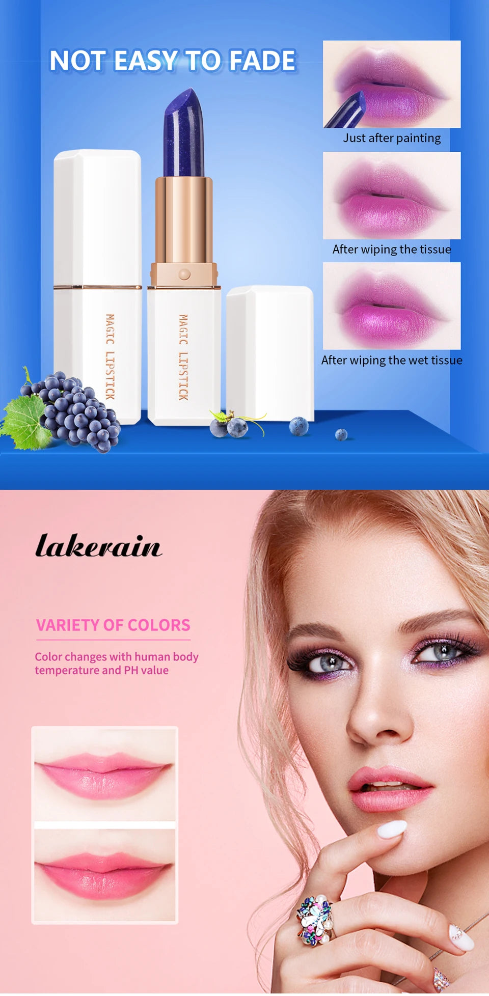 Magic Lipstick Temperature Color Changing Lip Stain Gloss Moisturizing Long Lasting Waterproof Lip Balm 6Colors Women Lipstick