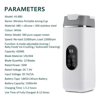 Portable Juicer Mini Electric Blender Multifunction Juice Maker Machine Fruit Mixers Extractors Smoothies Mixer 12 Blades