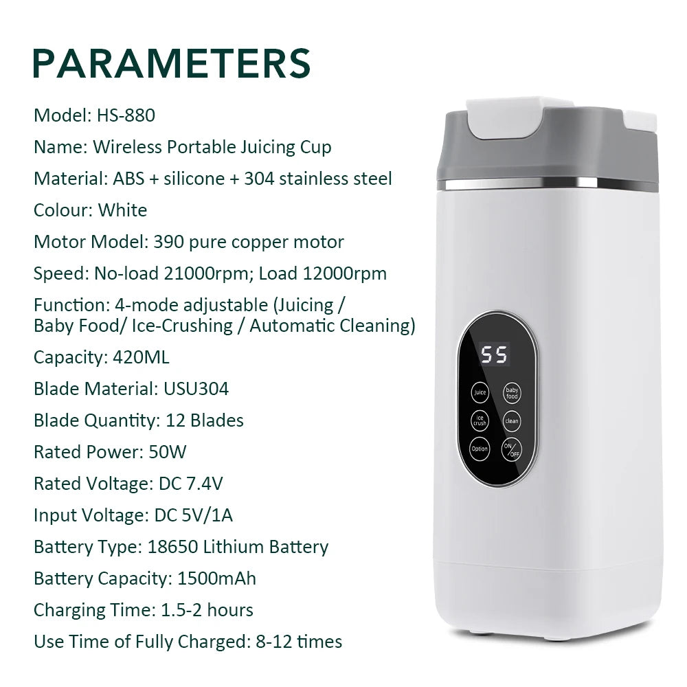 Portable Juicer Mini Electric Blender Multifunction Juice Maker Machine Fruit Mixers Extractors Smoothies Mixer 12 Blades