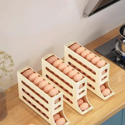 4 Tier Egg Storage Box Organizer Refrigerator Rolling Egg Organizer Holder Fridge Storage Organizer Food Container Egg Dispenser