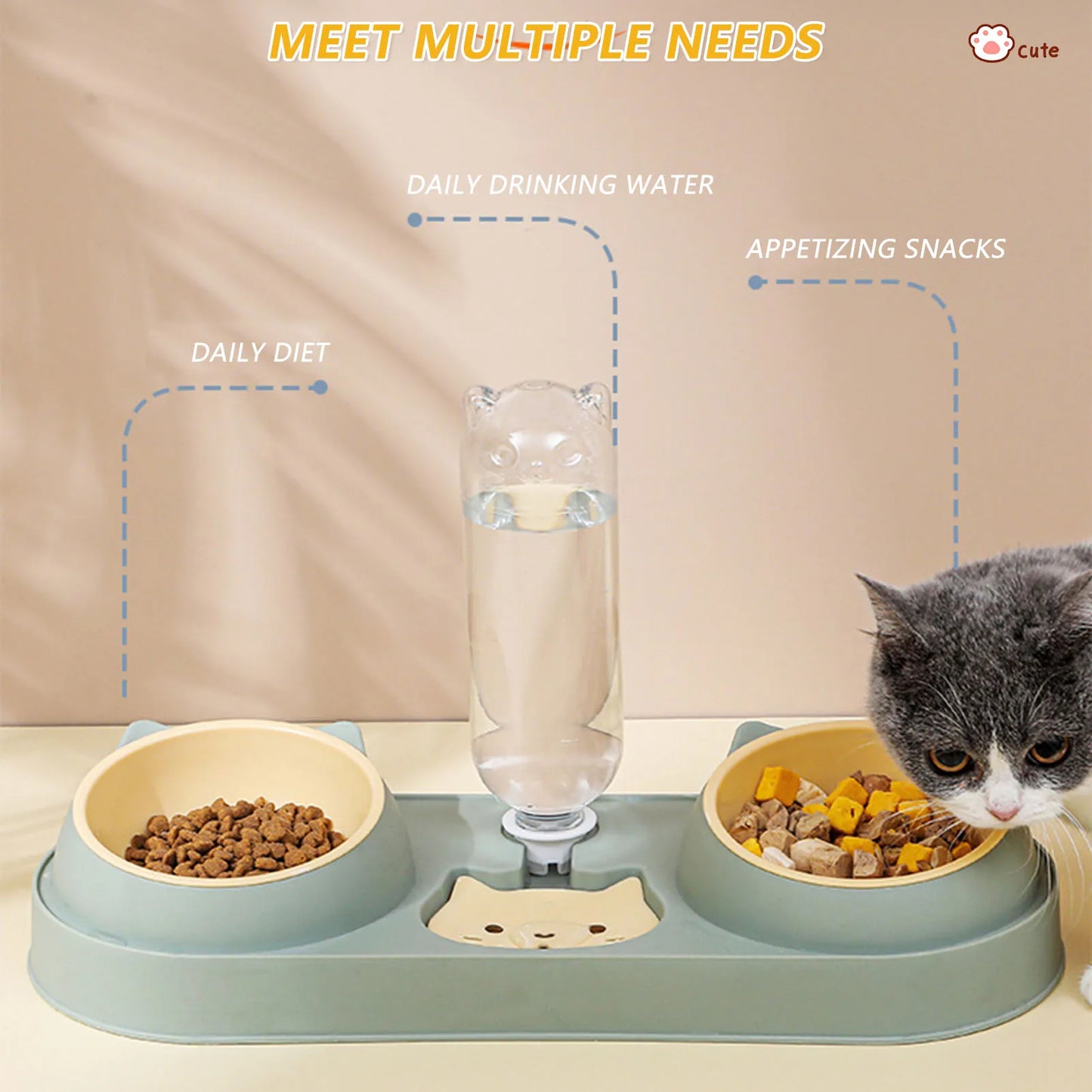 Pet Cat Bowl Automatic Feeder Dog Food Bowl With Water Fountain Double Bowl Drinking Raised Stand Dish Bowls For Cats