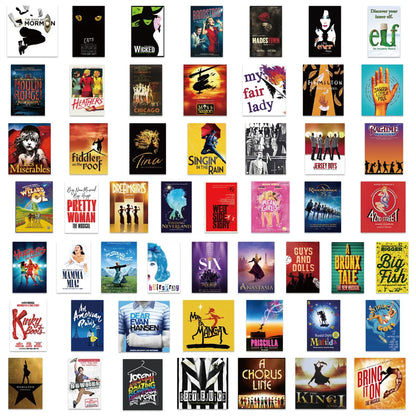 Broadway Musical Stickers, 52Pcs Pack, Classic Musical Stickers, Vinyl Waterproof Decals, Stickers for Laptop, Hydro Flask,