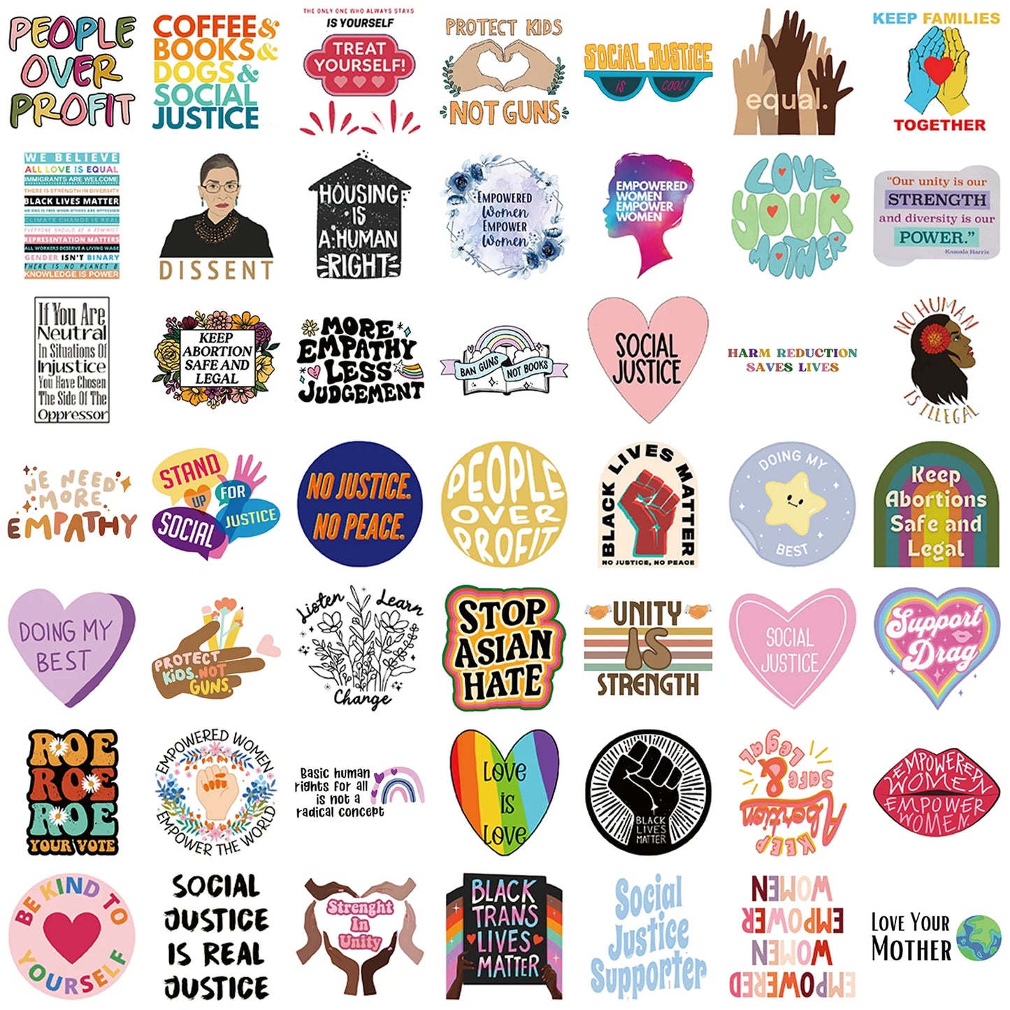 50PCS Social Justice Graffiti Stickers Handbooks Phone Cases Laptop Insulators Decorative Stickers