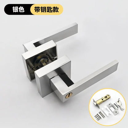 Indoor Door Lock, Aluminum Alloy Handle  Adjustable Room Wooden Door Handle Square Minimalist American Heavy-duty Three Bar Lock