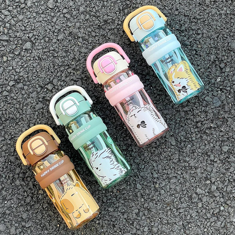 620ml Cute Water Bottle with Straw &Handle,Leakproof, Portable for Fitness & Outdoor Activities,Portable Sports Water Bottle for