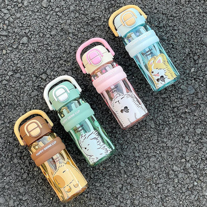 620ml Cute Water Bottle with Straw &Handle,Leakproof, Portable for Fitness & Outdoor Activities,Portable Sports Water Bottle for