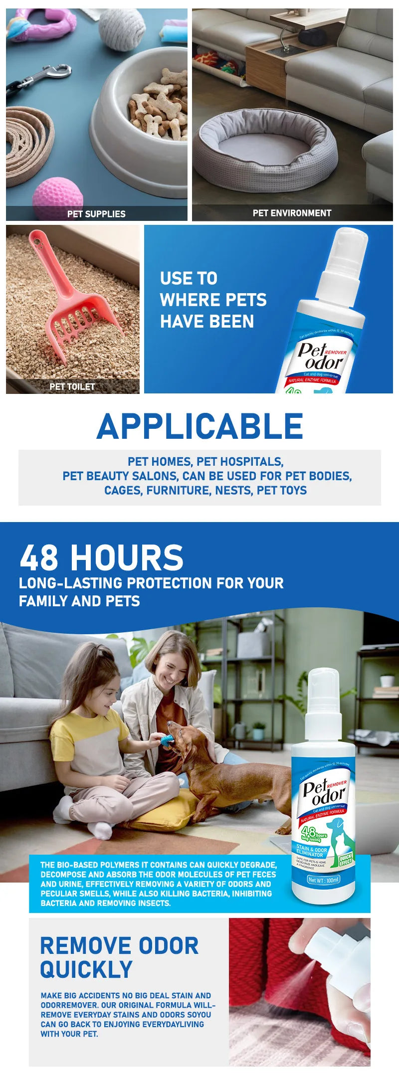 100ml Enzyme Pet Deodorizing Spray Cat Dog Urine Odor Remover Indoor Sofa Carpet Floor Litter Box Safe Gentle Formula