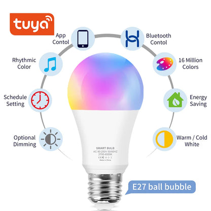 Bluetooth E27 Led Smart Bulb Tuya Smart RGB Lamp Ampoule Led Lights Bulb 15W 220V 110V Dimmable Home Timer Function Color Bulb