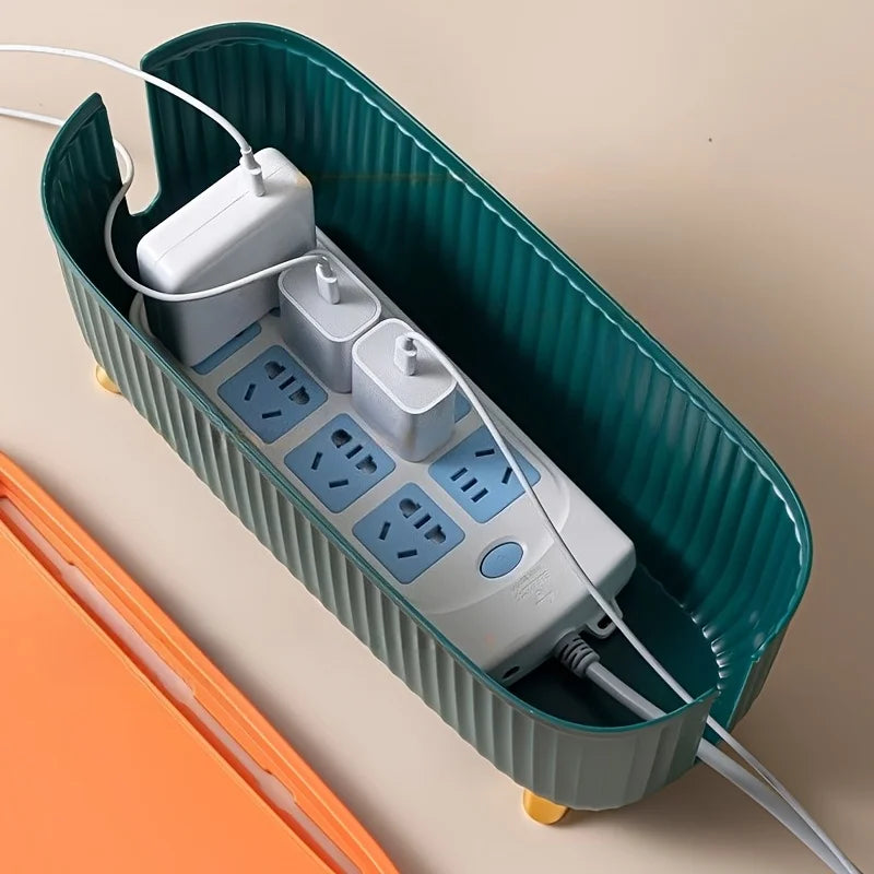 Multifunctional Cable Management Box – Stylish white plastic desktop organizer for power cords
