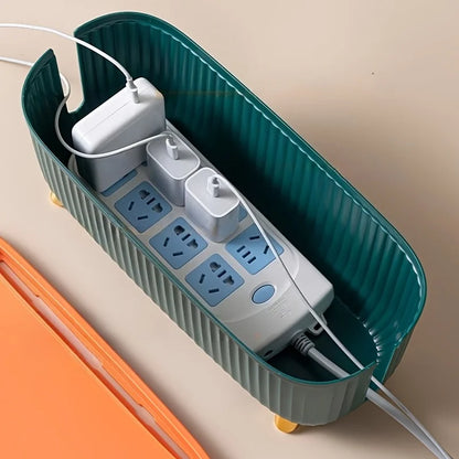 Multifunctional Cable Management Box – Stylish white plastic desktop organizer for power cords