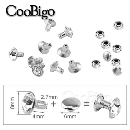 100sets Glass Crystal Double Cap Rivet Stud Rhinestone Nail Spike DIY Leathercraft Fashion Apparel Shoes Bags Decor Accessories