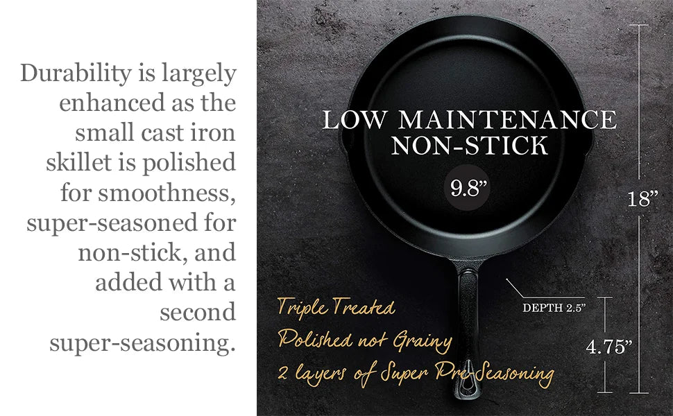 Cast Iron Skillets 10 Frying Pan Non-stick Cast Iron Pan Pre-seasoned Cast Iron Cookware for Camping Indoor and Outdoor Uses