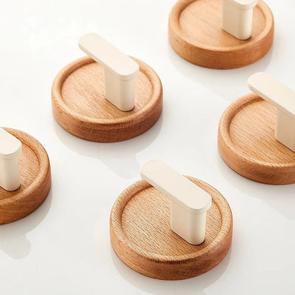 Self Adhesive Wall Hooks Walnut Hanging Hooks For Kitchen Bathroom Solid Hook Coat Storage Hook Home Towel Key Bag Decor Holder