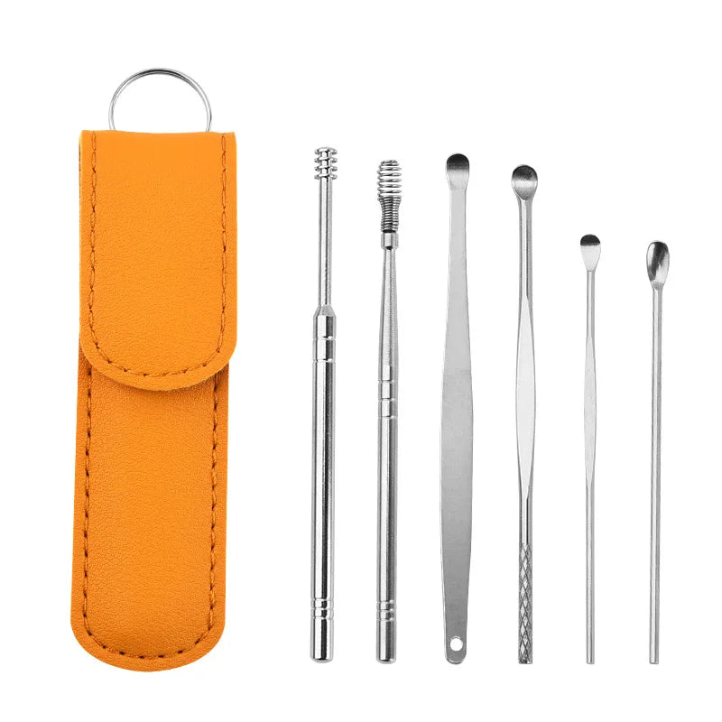 Ear Cleaning Tool Stainless Steel Ear Pick Kit &1Pc Storage Bag Earwax Remover Tool