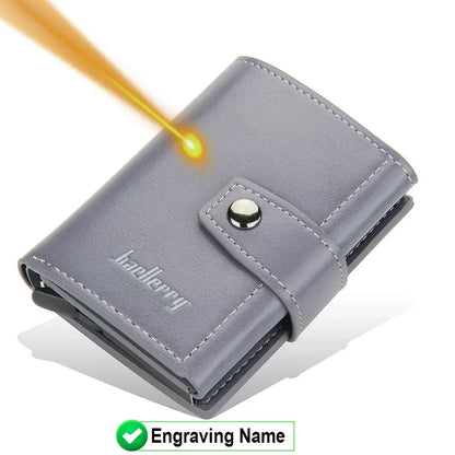 RFID Blocking Protection Men ID Credit Card Holder Wallet Leather Metal Aluminum Business Bank Card Case CreditCard Cardholder