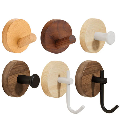 Self-Adhesive Wooden Wall Hooks for Hanging,Modern Coat Hooks,Natural Wood Hooks for Hanging Hats Towels Robe Clothes Keys Bags