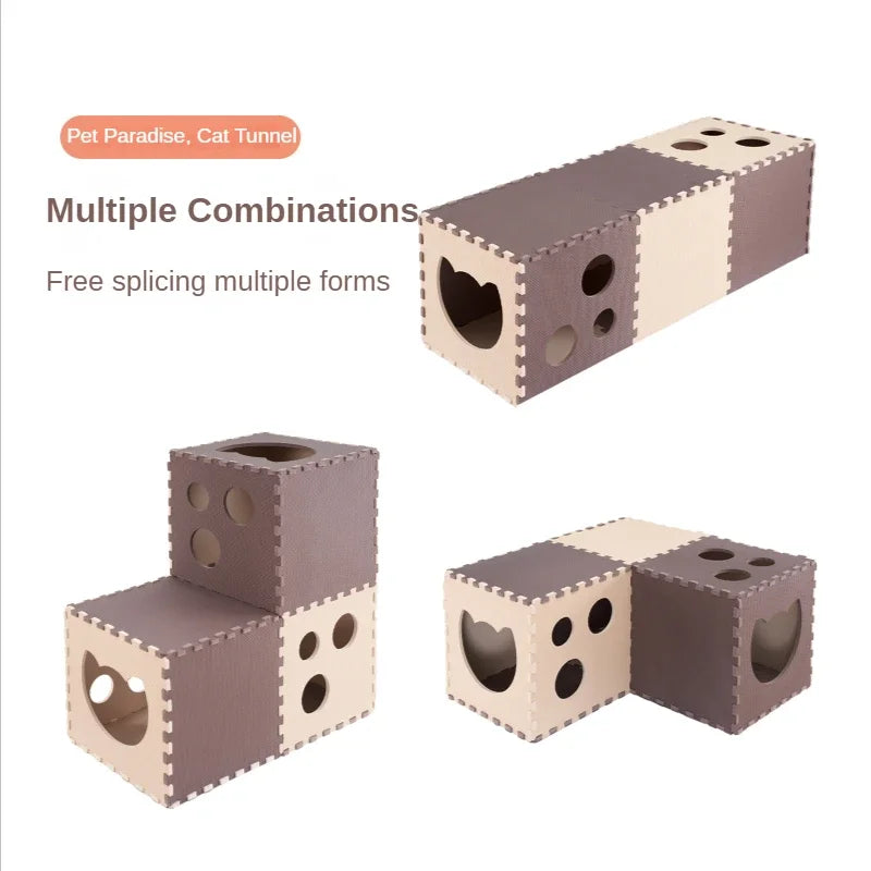 Cat Tunnel Toys EVA Foam Scratchig Board Ground Play Foldable Tunnel DIY Combination Interactive Toys Cat Training Accessories