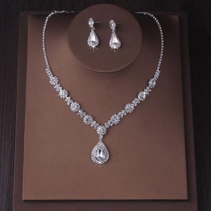 Fashionable bridal accessory set consisting of a necklace and a pair of earrings. New wedding dress, dress accessories, wedding