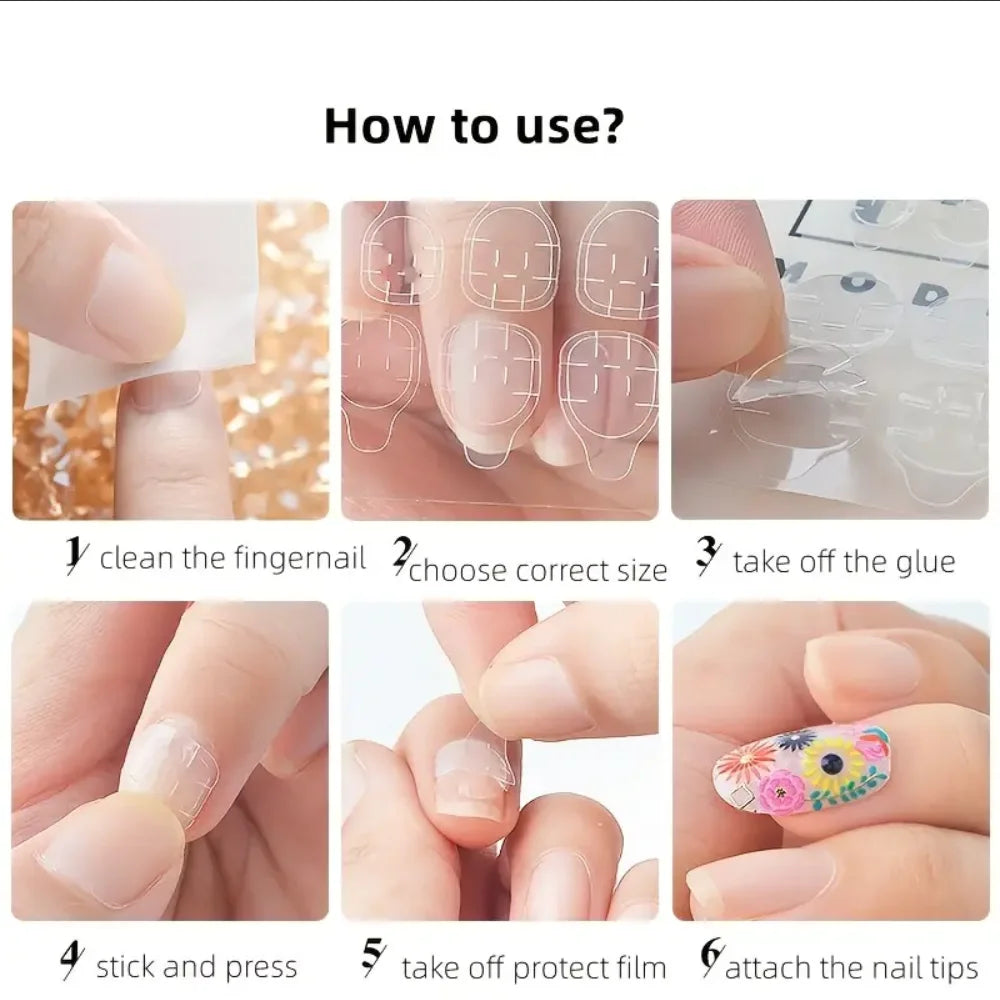 240PCS Strong Adhesive Glue Tape for Press-on Nail Tips - Double Side Adhesive Film for False Nails-Transparent