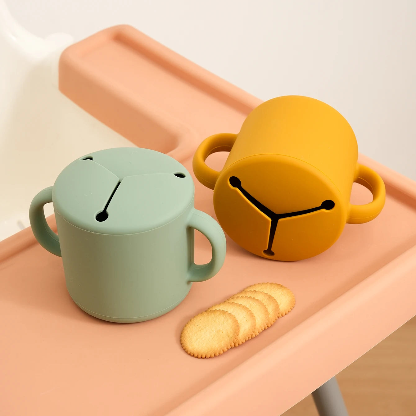 1PCS Baby Silicone Double Handle Snack Cup BPA Free Portable Feeding Food Baby Snack Container Baby Snack Box Cup Baby Stuff