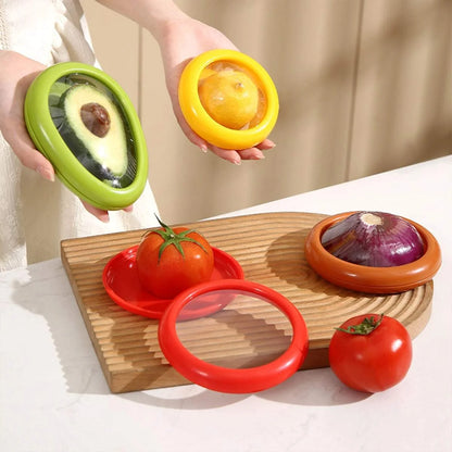 1/4PCS Reusable Food Saver Box Half Cut Fruit Freshing Retractable Film Storage Container Fruit Preservation Seal Cover Kitchen