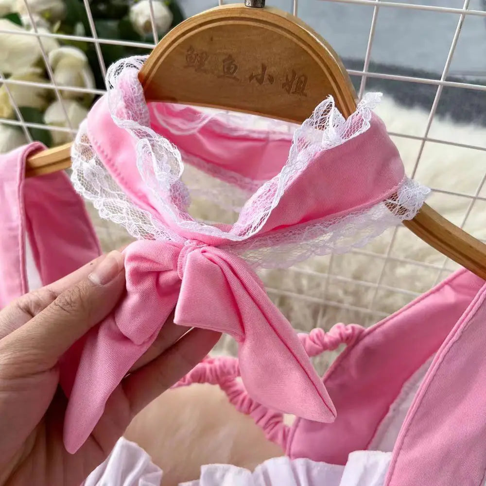 Pink Sweet Women LolitaMini Dress Y2k Servant Low Cut Lace Patchwork Mini Dress Birthday Cocktail Role Play Maid Short Dresses