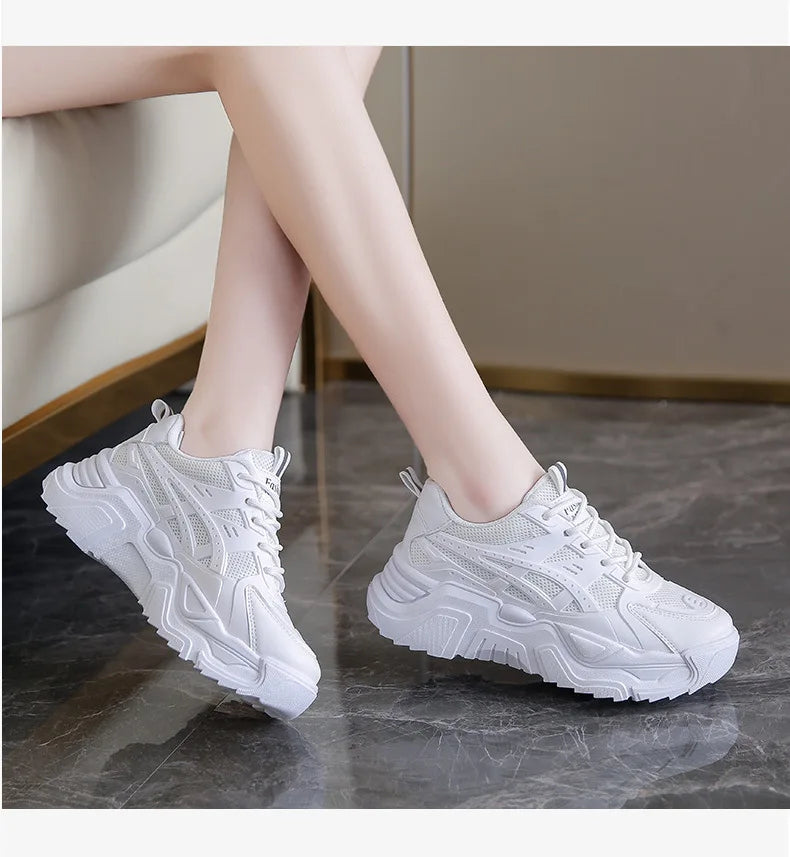 Black Daddy Thick Sole Sneakers Casual Vulcanized Shoes Women High Platform Sneakers Lace Up White Sneakers Women