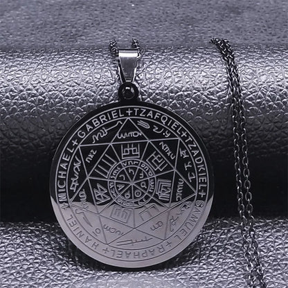 Seven Archangels Amulet Stainless Steel Necklaces Men Seal of Salomon Talisman Christian Protection Jewelry collar hombre N1162