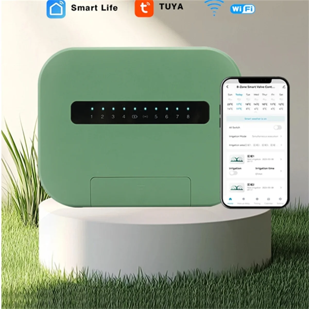 SDFC-Tuya Wifi Indoor Smart Sprinkler Controller Indoor Smart Sprinkler Controller Irrigation System Remote Control 6 Zone EU Pl