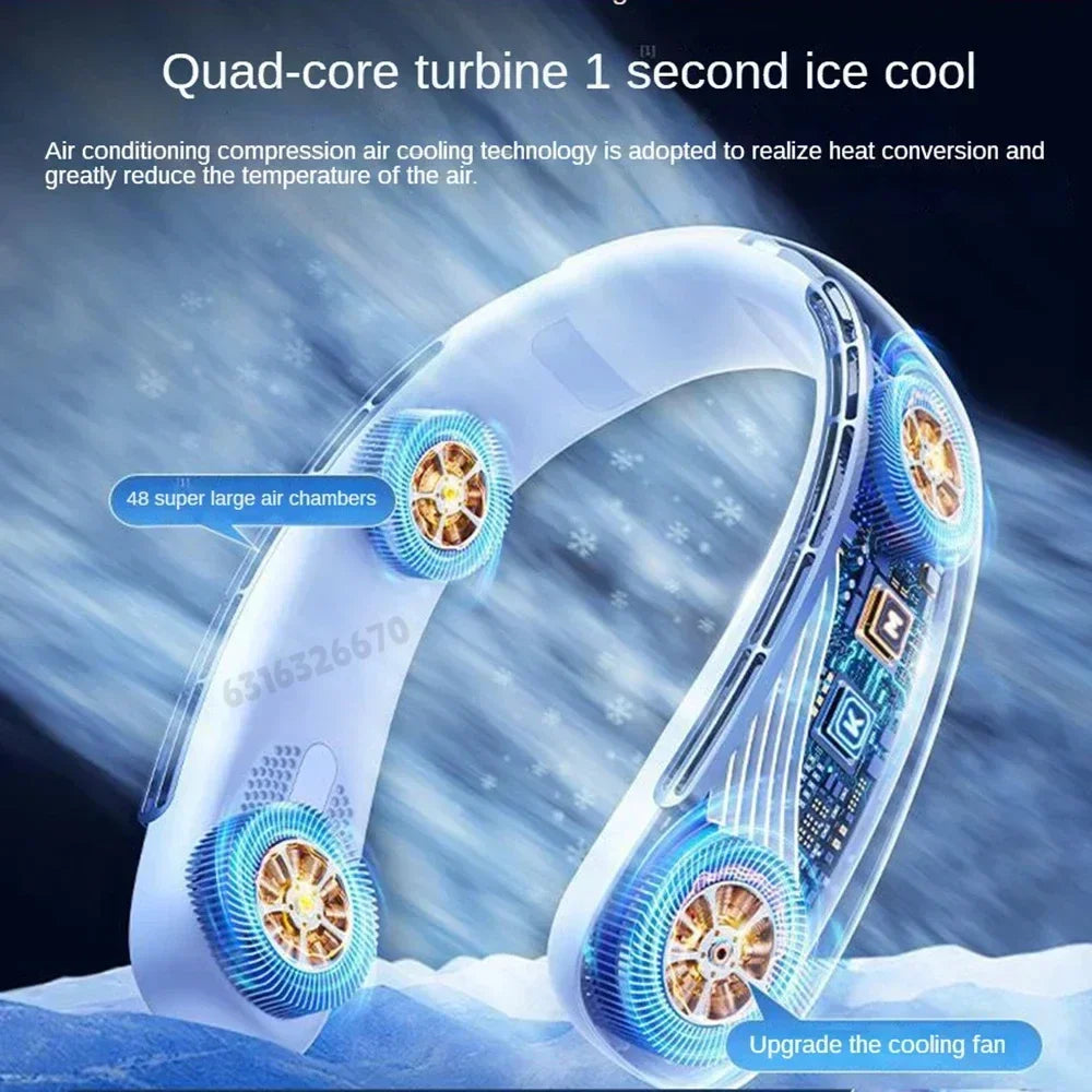 15000mah Portable Neck Fan Smart Digital Display USB Rechargeable Outdoors Bladeless Silent Cooling Neck Fan For Summer Sport