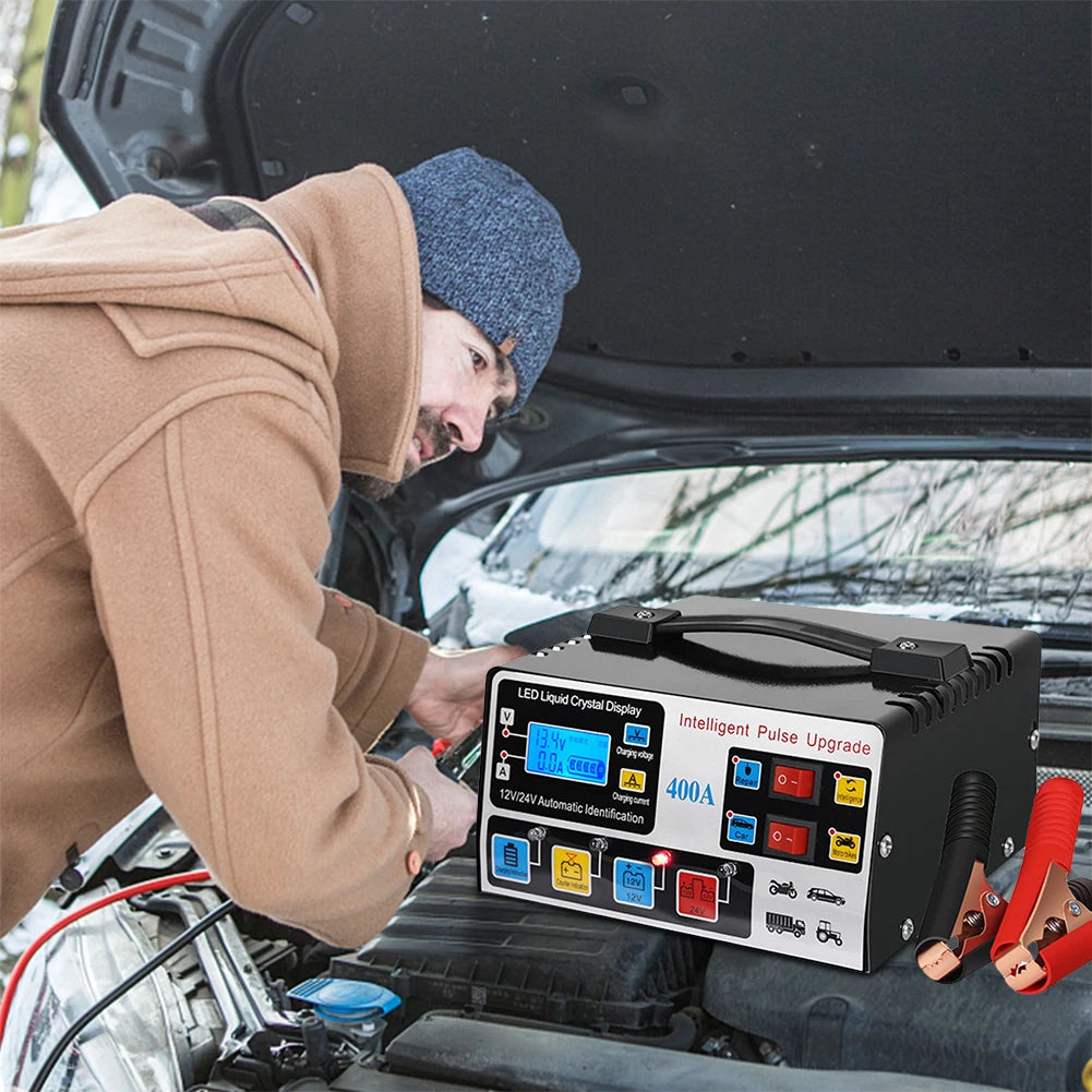 400A Intelligent Pulse Repair Charger Battery High Power Fast Charger 12V/24V Five-Stage Full Automatic Car Battery Charger 220W