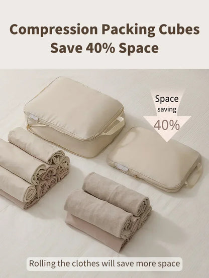 1pc Portable Travel Compression Packing Cubes Suitcase Clothes Organizers Waterproof Luggage Cases Drawer Large Capacity Bags