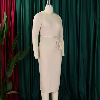 Office Dresses for Ladies 2024 Latest Summer Simple Elegant Half Sleeve Formal Church Dress Women Knee Length Pencil Peplum Dres