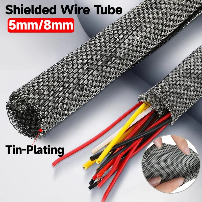 5-8mm Thermoresistant Tin Plating Cable Tube Sleeve EMI Shielded Flexible Wire Wrap Cover Line Cord Organizers Cable Management