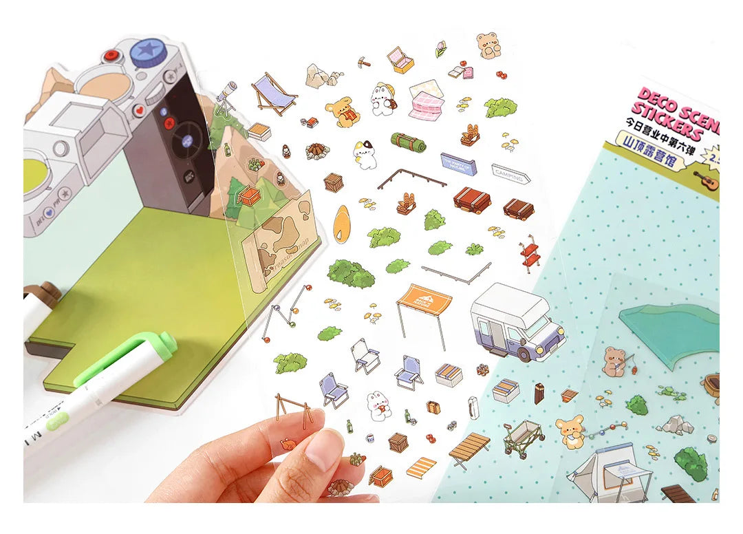 Creative Design Outdoor Scene Sticker for Student Cute Cartoon DIY Decor Landscaping Sticker Scrapbook Journal Student Sticker