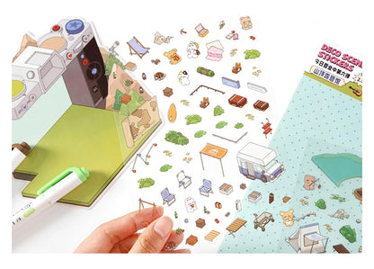 Creative Design Outdoor Scene Sticker for Student Cute Cartoon DIY Decor Landscaping Sticker Scrapbook Journal Student Sticker