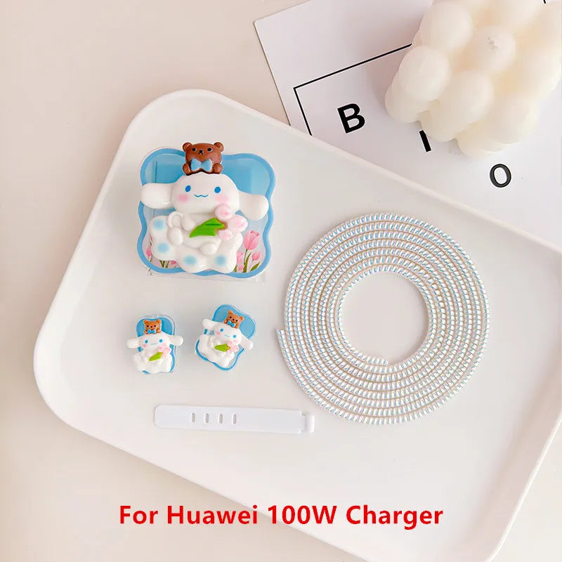 Joytop Sanrio 5Pcs Set Cable Protector for Huawei 35W/40W/66W/88W/100W Fast Charger Case Phone Wire Cord Organizers Winder