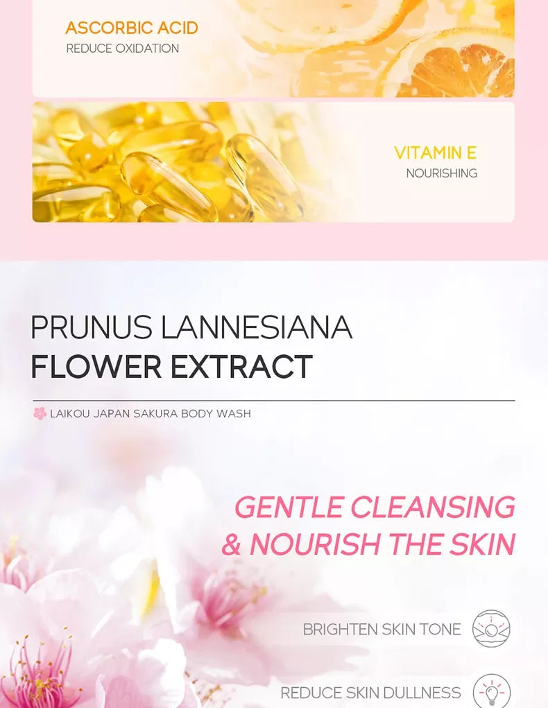 LAIKOU Sakura Shower Gel Long Moisturizing Smooth Long Lasting Fragrance Gentle Foam Body Cleansing Bath Product 100ml