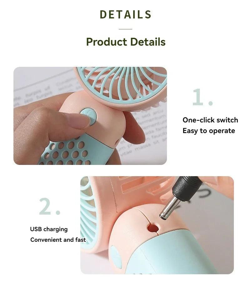 2025 New Handheld Charging Fan Cartoon Cute Small Student Charging Small Fan Portable Mini USB Fan Mini Pocket fans