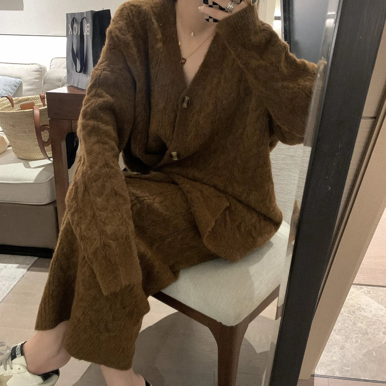 Women Sweater Winter 2 Piece Sets Elegnat Knitted Suits Female Sweaters Vintage Womens Skirt High Waist Autumn Vintage Vestidos