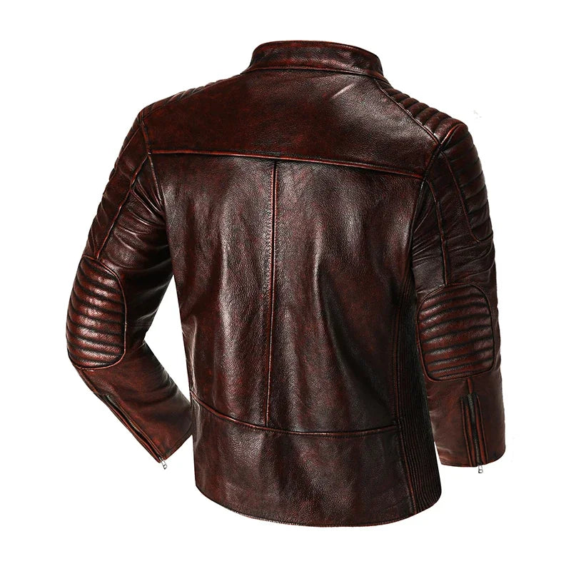 Copersian Men's Genuine Leather Jacket Natural Cowhide Hunting Jacket  Retro Motorcycle Jacket Spring Autumn Mens Clothes