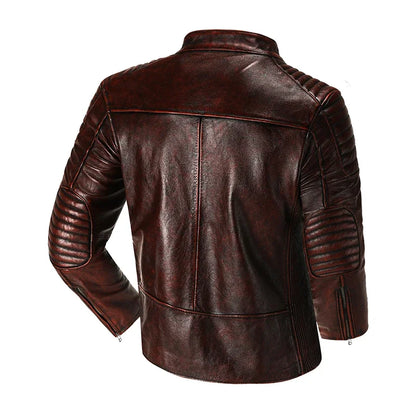 Copersian Men's Genuine Leather Jacket Natural Cowhide Hunting Jacket  Retro Motorcycle Jacket Spring Autumn Mens Clothes