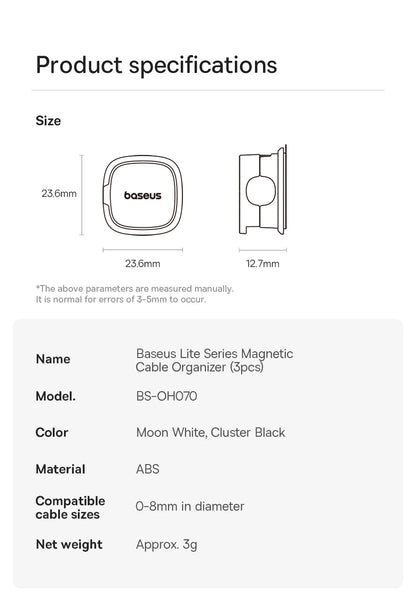 Baseus Cable Organizer Holder Magnetic Cable Smooth Adjustable Cord Holder Under Desk Cable Management Wire Keeper Cable Clips