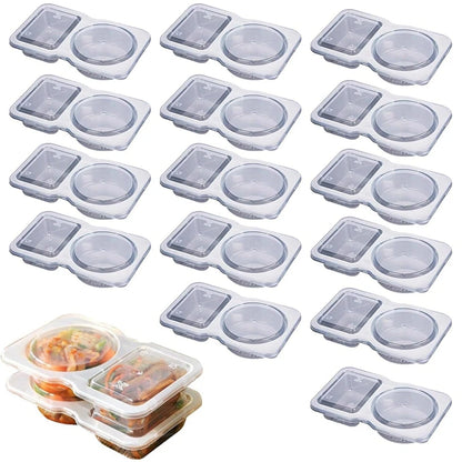 20pcs Plastic Double Compartment Condiment Containers with Lids, Reusable, Disposable 2-Compartment Snack Cups for To-Go Sauces