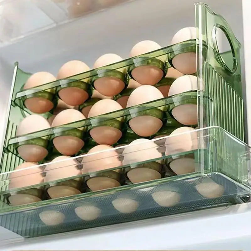 Egg Holder for Fridge 3-Tier Egg Organizer for Fridge With Time Scale Large Capacity Reversible Egg Rack Space-Saving Egg Keeper