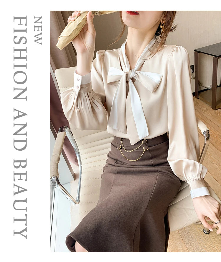 Elegant Office Blouses Women Chiffon Autumn Winter Korean Fashion Casual Streetwear Blusas Mujer Puff Sleeve Ladies Tops Shirts