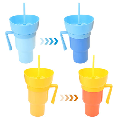 1000ml Snack Bowl Drink Cup with Straw 2 In 1 Stadium Tumbler Splash Proof Leakproof Popcorn Beverage Cup for Cinema Travel
