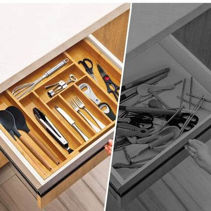 Bamboo Expandable Drawer Tray for Utensils Holder Adjustable Cutlery Organizer Wood Drawer Dividers Organizer For Silverware