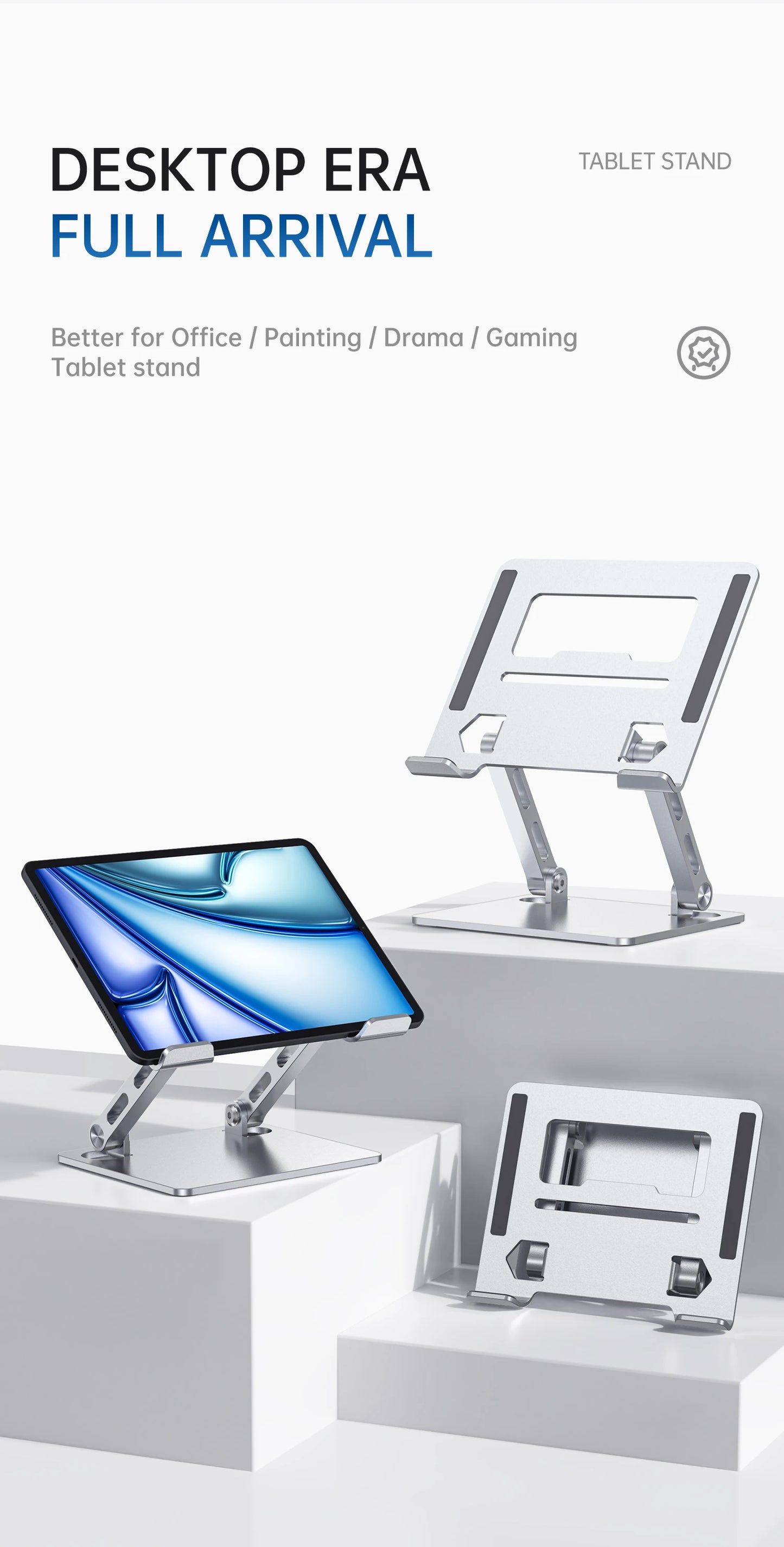 Tablet Stand, Swivel Tablet Stand with 360 Rotating Base, Adjustable Tablet Holder for Drawing, Compatible with iPad Pro/Air/Min